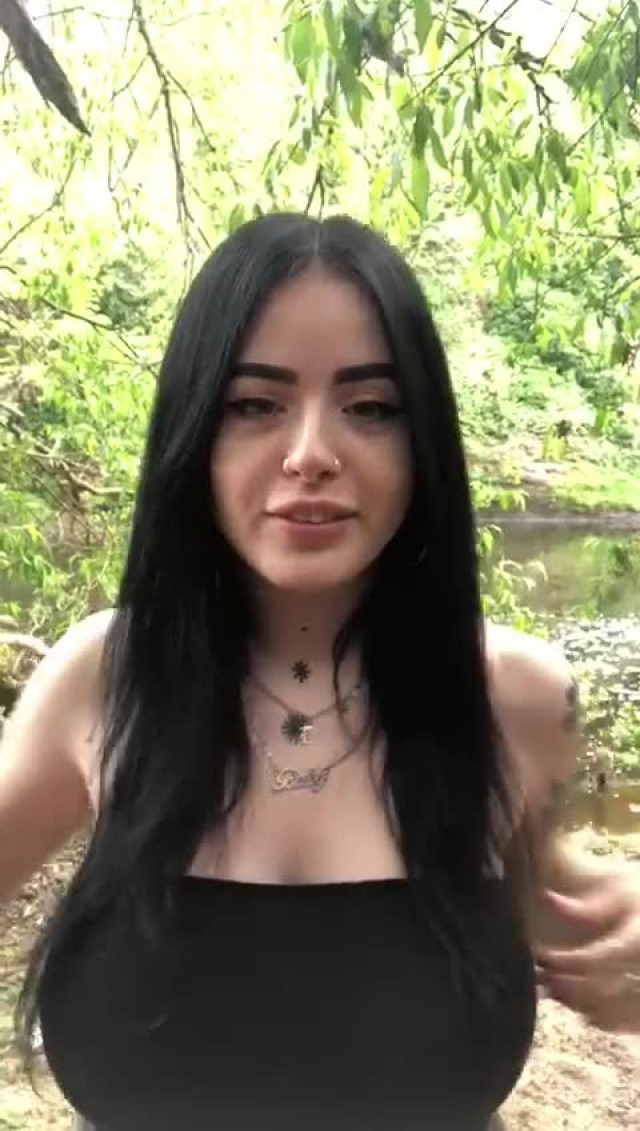 Goth chick flashing tits