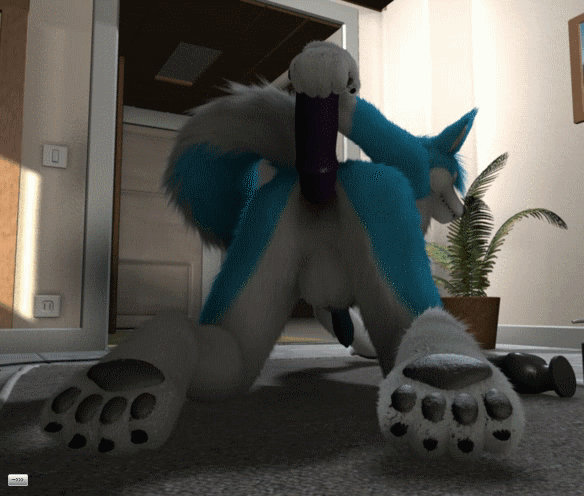 Cute fursuiter plays with herself