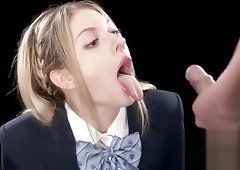 Blonde japanese lick penis load cumm on face