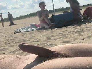 Milf slut masturbate dick on beach
