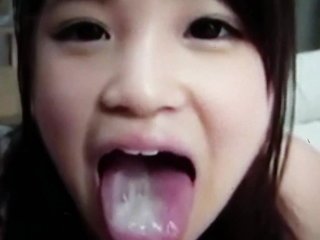 Asian cum mouth swallow